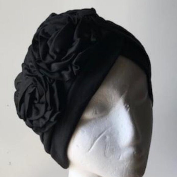 BLACK Fashion Flower Turban Cap  Chemo Headwear - Picture 2 of 2